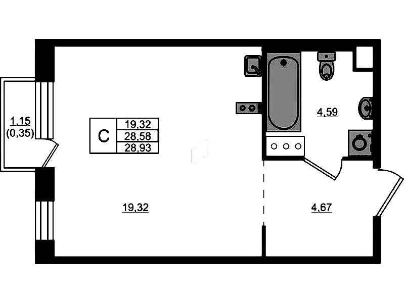 Квартира студия 28.58 м², 5/5 эт., ЖК «Plus Пулковский»